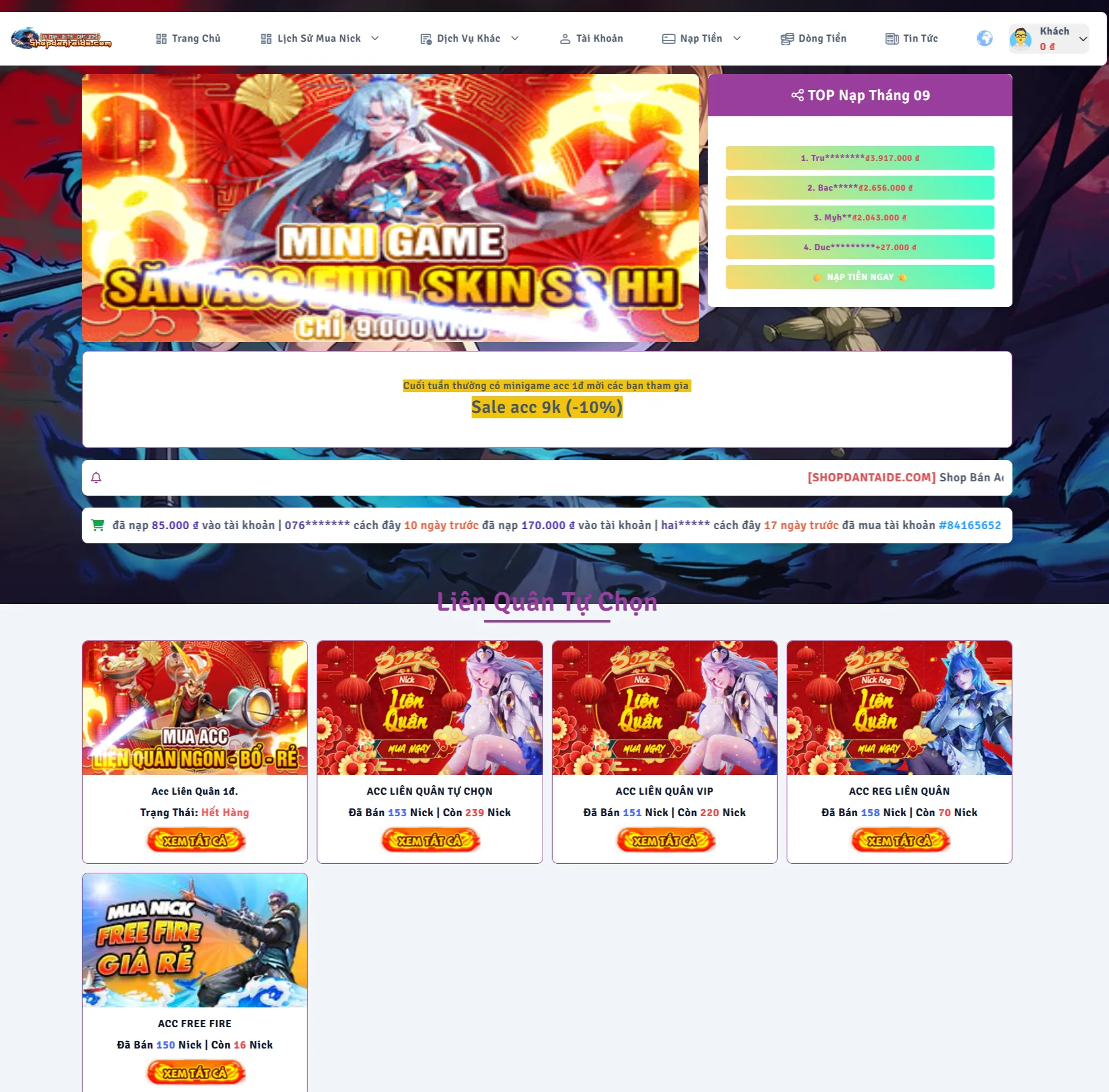 share code web bán shop acc liên quân, liên minh, đủ thể loại