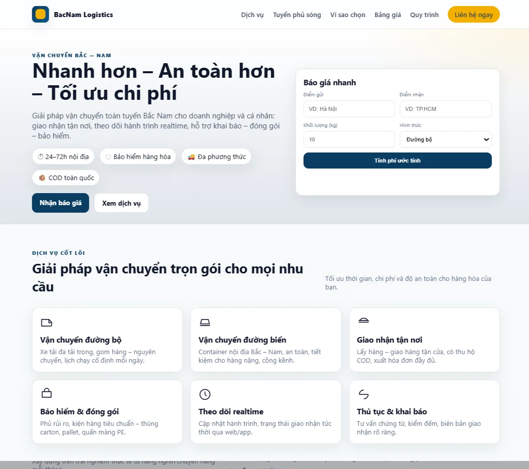 Bán Source Code Website Giới Thiệu Công Ty Vận Chuyển Bắc–Nam (Chuẩn SEO, Tối Ưu Tốc Độ)